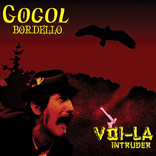 "Album cover with a man in a hat, a bird, and red background."