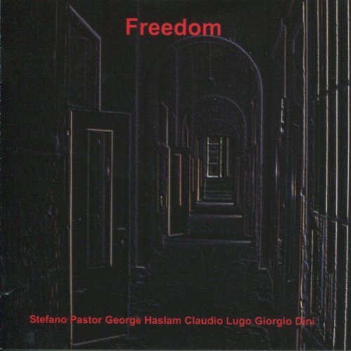 "CD cover with dark corridor image and red text: 'Freedom' and artist names."