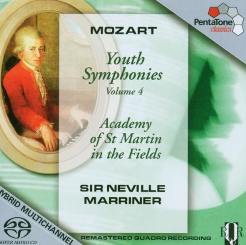 CD cover featuring Mozart portrait, green background, and text detailing the music album.