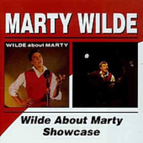 "Red and white CD cover featuring Marty Wilde with 'Marty Wilde' in large white letters."