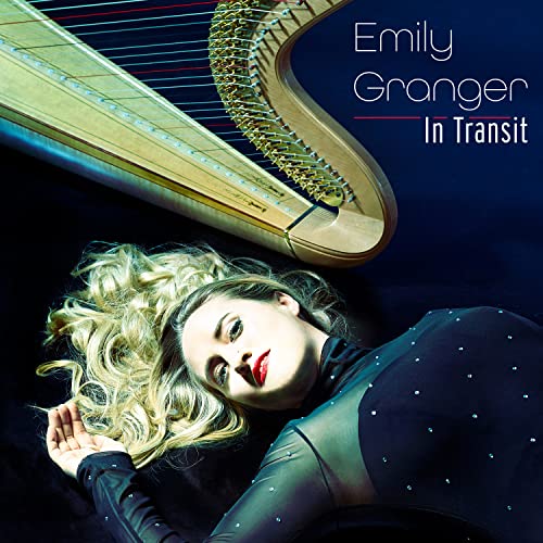 CD cover featuring Emily Granger with a harp, dark blue background.