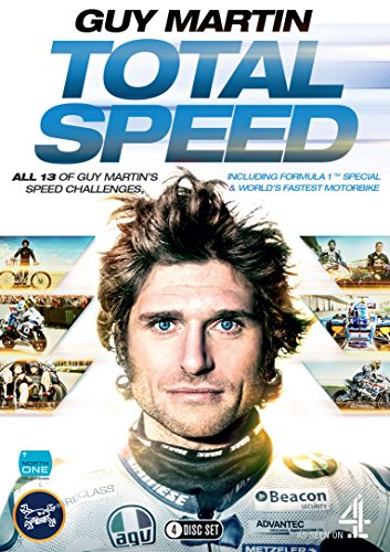 The image is a DVD cover featuring Guy Martin. "Guy Martin's face and motorbike images on a white DVD cover."