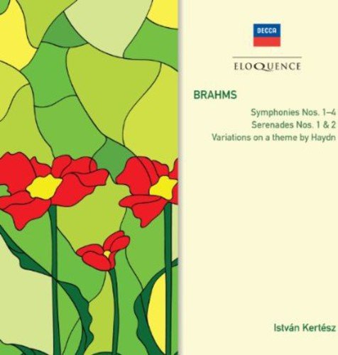 CD cover with stained-glass flowers, featuring Brahms' symphonies and serenades, conducted by Istvan Kertesz.