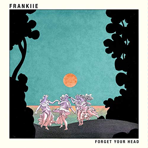 "Vinyl album cover featuring dancing figures under a full moon, surrounded by silhouetted trees."