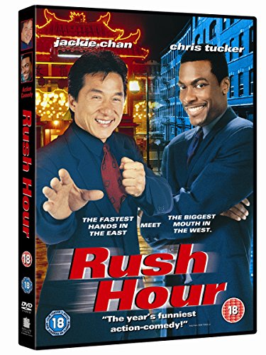 DVD cover for "Rush Hour" featuring Jackie Chan and Chris Tucker.