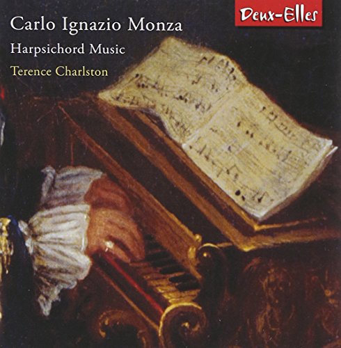 "CD cover featuring a hand playing a harpsichord with sheet music on a stand."