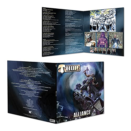 Open vinyl record packaging for “Thor - Alliance” with artwork and tracklist.