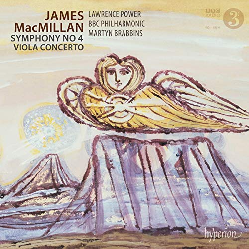 "CD cover with abstract painting of a winged figure on a rocky outcrop."