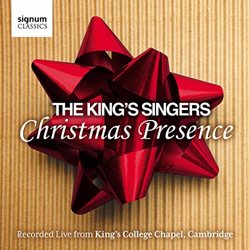 CD cover for "The King's Singers: Christmas Presence" with a red bow.