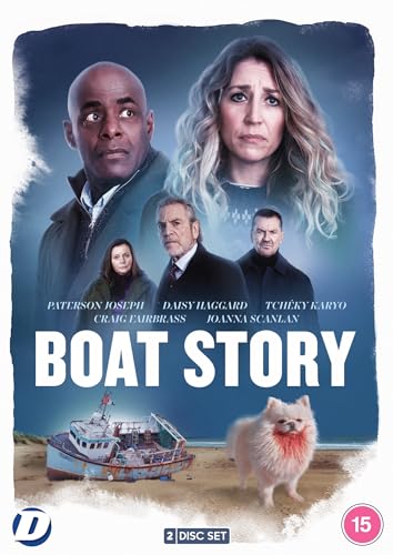Boat Story" DVD cover featuring four actors, a boat, and a small dog.