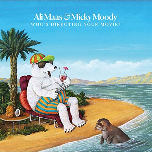 Album cover featuring a polar bear lounging on a beach with a cocktail.