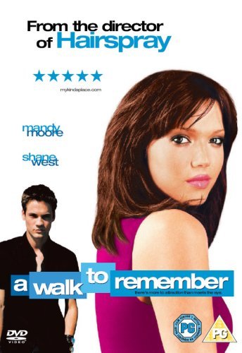 DVD cover for "A Walk to Remember" featuring Mandy Moore and Shane West.