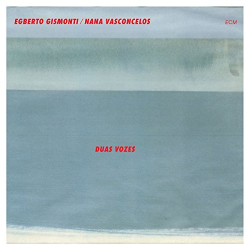 The album cover for "Duas Vozes" features a watercolor painting of a serene seascape.
