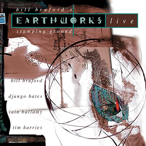 CD cover for Bill Bruford’s Earthworks “Stamping Ground” with abstract art.