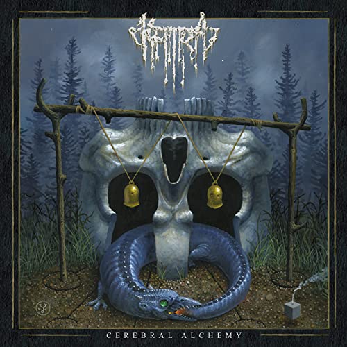 Album cover: skull with snake, forest background, and ornate band logo.