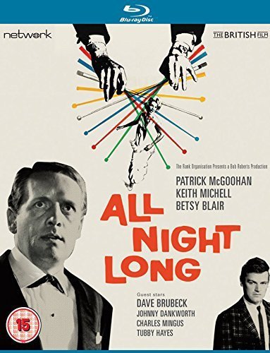 All Night Long" Blu-ray cover with illustration and film actors.