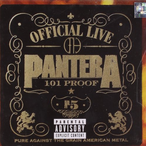 "Black CD cover with gold text and ornaments, 'Pantera' and '101 Proof' prominently displayed."