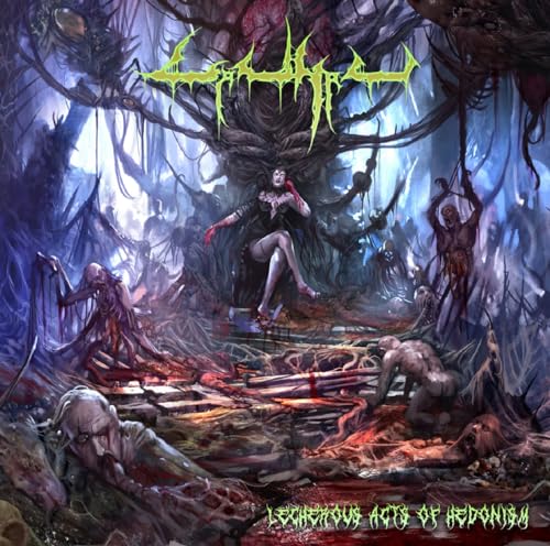 Dark fantasy album cover with a central female figure and grotesque imagery.