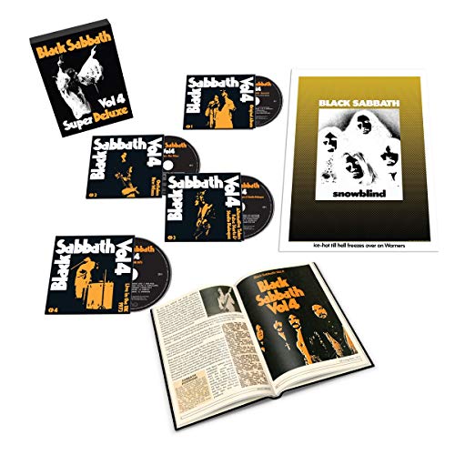 Black Sabbath Vol. 4 Super Deluxe 4CD box set with CDs and booklet on white background.