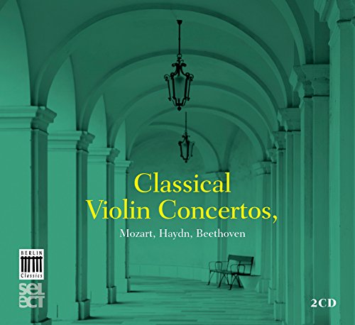 "CD cover with green-tinted hallway and 'Classical Violin Concertos' text."