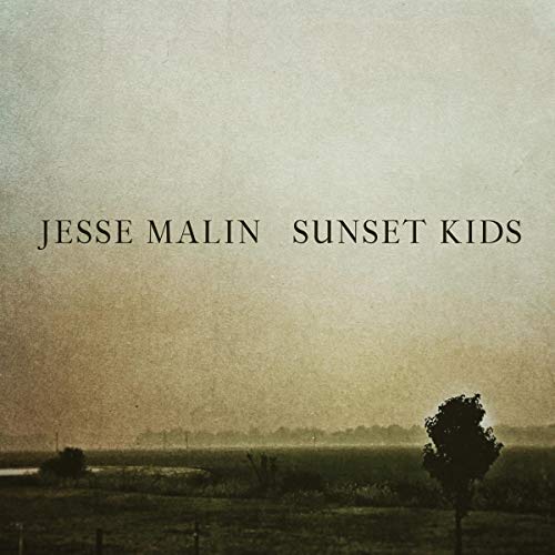 "Album cover with a serene landscape and the title 'JESSE MALIN SUNSET KIDS'."
