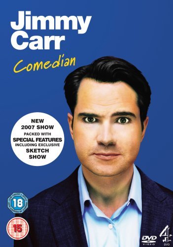 "Jimmy Carr DVD cover featuring a headshot of Jimmy Carr against a blue background."