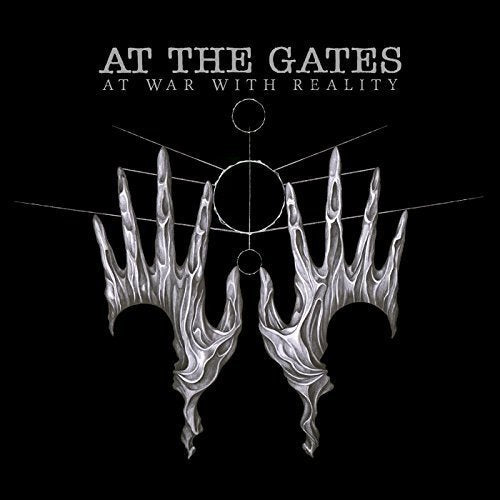 "Album cover with black background, white text, and abstract silver design."
