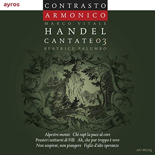 Dark green CD cover with ornate illustration and white text, featuring Handel's name prominently.