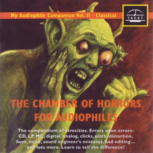 CD cover: green monster with red eyes, titled "Chamber of Horrors for Audiophiles".