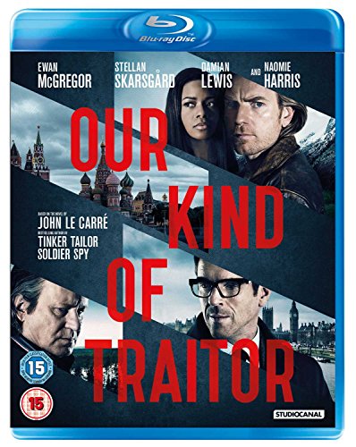 Blu-ray cover for "Our Kind of Traitor" featuring cast photos and landmarks.