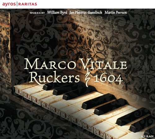 "CD cover featuring a harpsichord with ornate design and white text overlay."