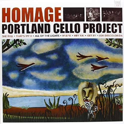 "Album cover with abstract painting of birds flying over a face in a landscape."