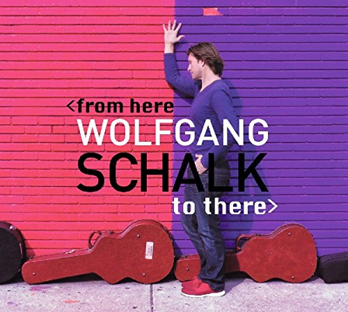 Album cover: man with raised hand, guitars, red and purple background.