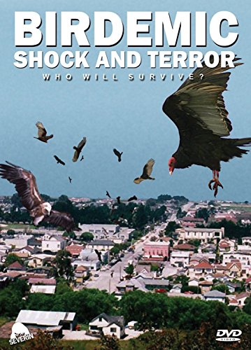 DVD cover for "Birdemic Shock & Terror" featuring attacking birds over a town.
