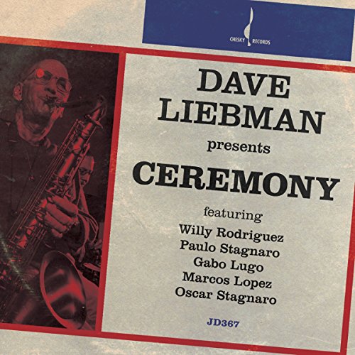"Album cover with a man playing saxophone and text listing featured musicians."