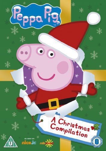 DVD cover featuring Peppa Pig in a Santa Claus costume on a green background.