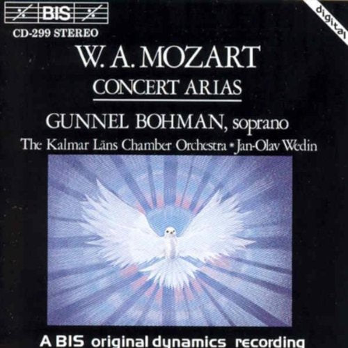 CD cover for Mozart’s Concert Arias featuring a dove in blue light.