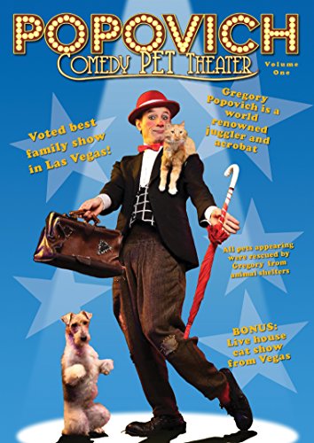 Gregory Popovich with cats and a dog, DVD cover art.