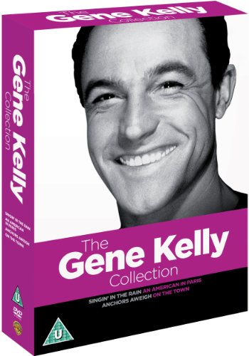 DVD box set with black and white Gene Kelly portrait on purple background.