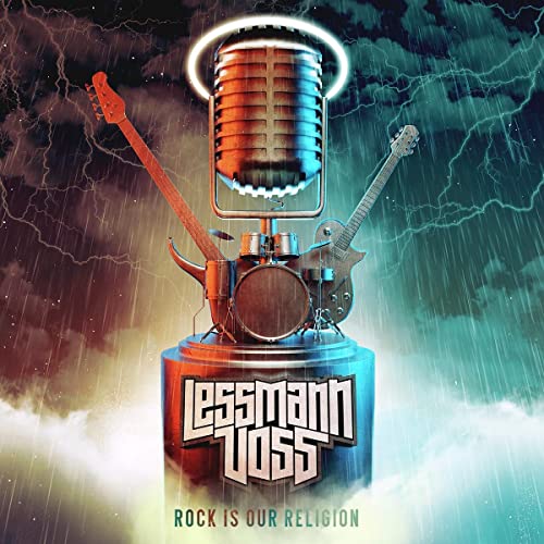 CD cover: microphone, guitars, and drums against a stormy blue background.