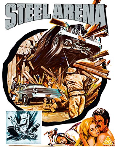 Steel Arena" Blu-ray cover: car crash scene with figures, illustrated style.