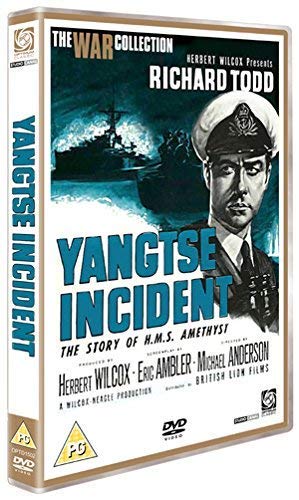 DVD cover for "Yangtse Incident" featuring Richard Todd in naval uniform.
