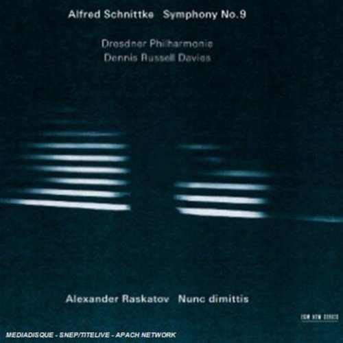 Dark blue album cover with blurry white lights and white text listing composers and performers.