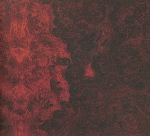 The image shows a red and black abstract pattern. Alt text: Red and black abstract texture with swirling patterns.