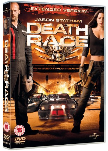 Death Race" DVD cover featuring Jason Statham and a fiery car race scene.