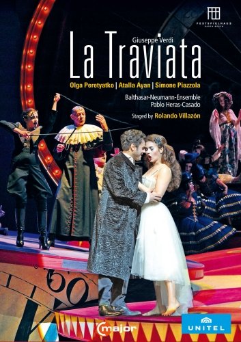DVD cover for "La Traviata" featuring a couple embracing on stage with other performers.
