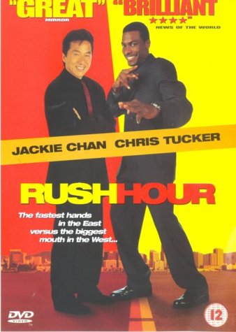 DVD cover for "Rush Hour" featuring Jackie Chan and Chris Tucker.