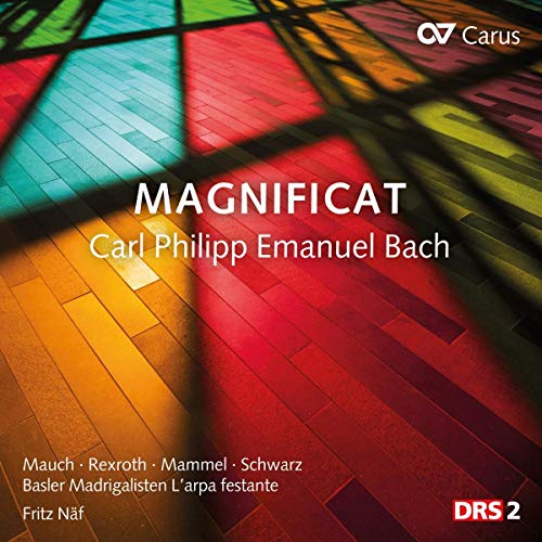 CD cover with colorful stained glass and text: "Magnificat" by Bach.