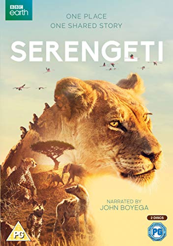 Serengeti DVD cover featuring a lion’s face and African wildlife.