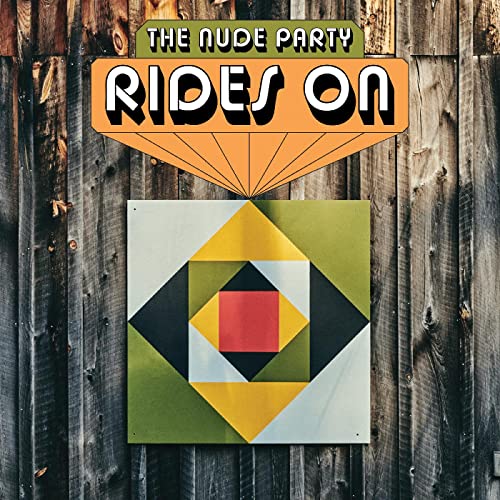 CD cover for "Rides On" by Nude Party, geometric design on wood.